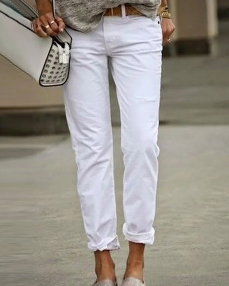 Pantalon décontracté et élégant de couleur unie