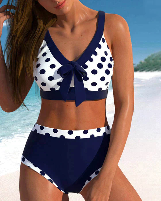 LP | Bikini taille haute à pois et patchwork