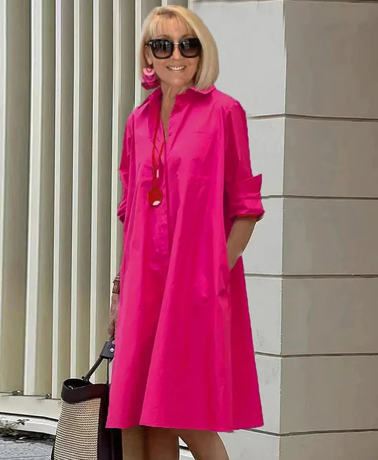 Bailey - Robe mi-longue à col chemise et tempérament printemps-été