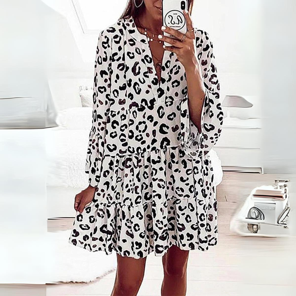 Meike - Robe à imprimé animalier avec manches bouffantes