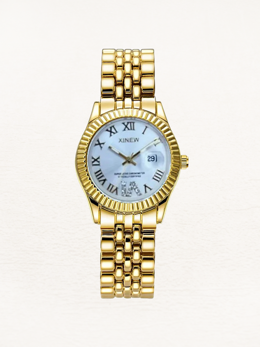 Amelisse women's quartz watch with light blue-gold cubic zirconia
