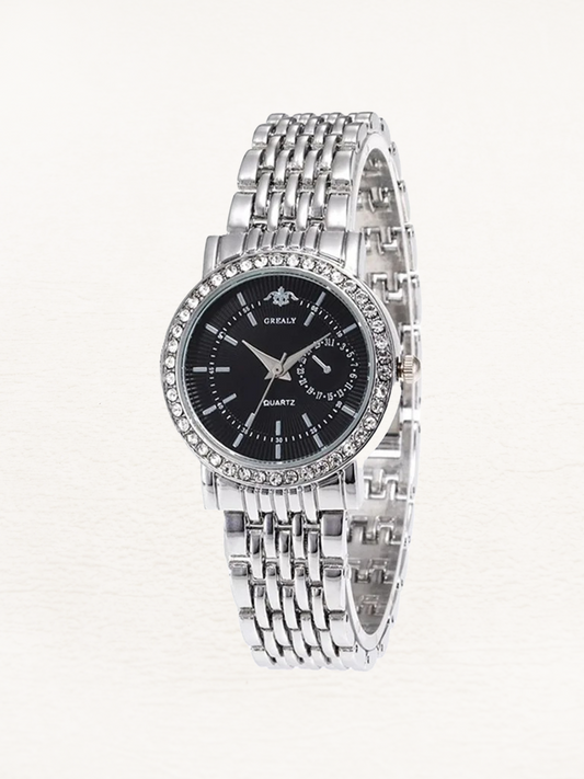 Benthe Stainless steel women's watch with black silver cubic zirconia