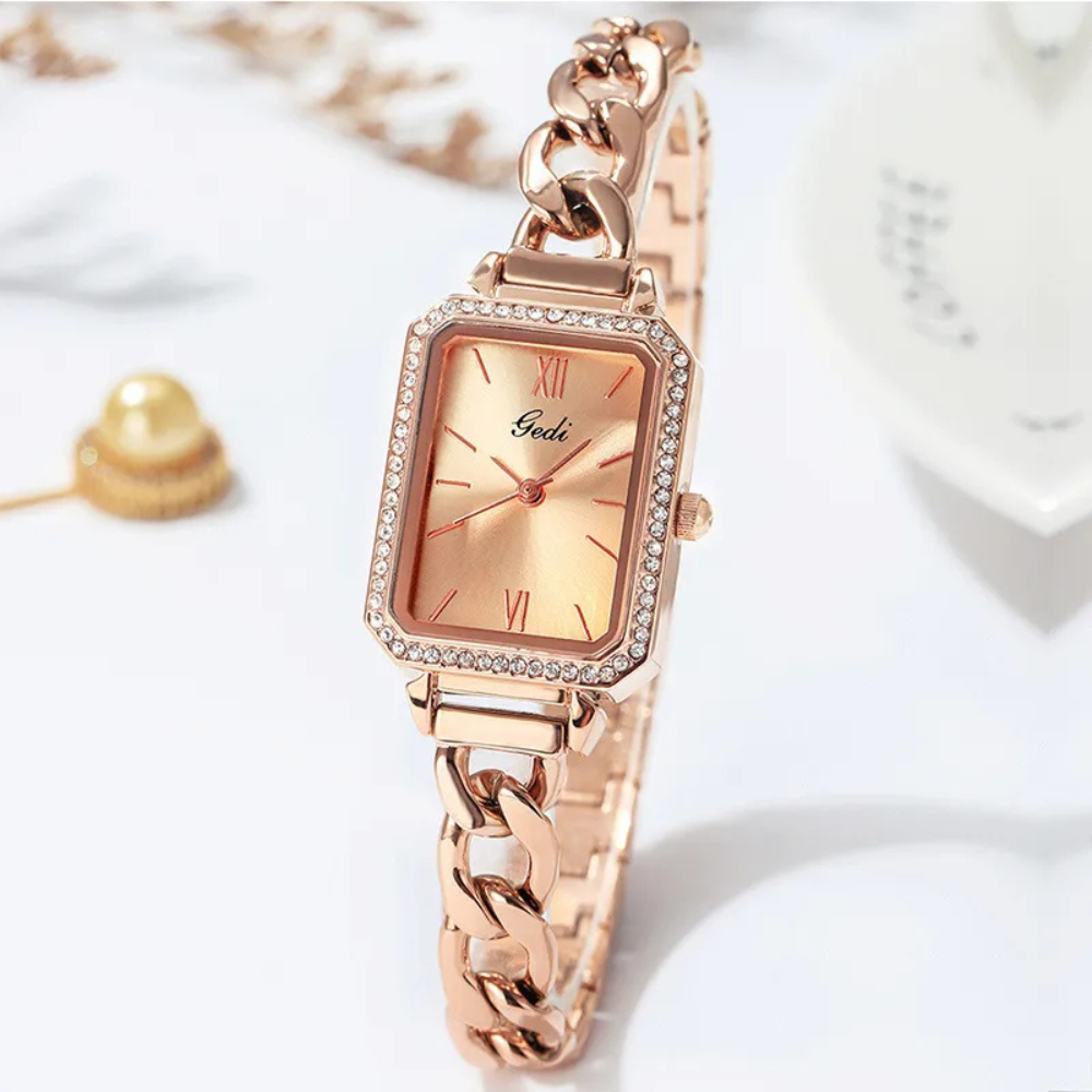 Eclisse | Luxury Rhinestone Denim With Small Green Watch