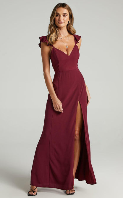 Joslyn - Robe russe pour femmes avec bretelles spaghetti volant��es et manches sans manches