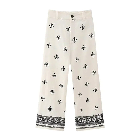 Sophie - Pantalon brodé vintage à jambes droites