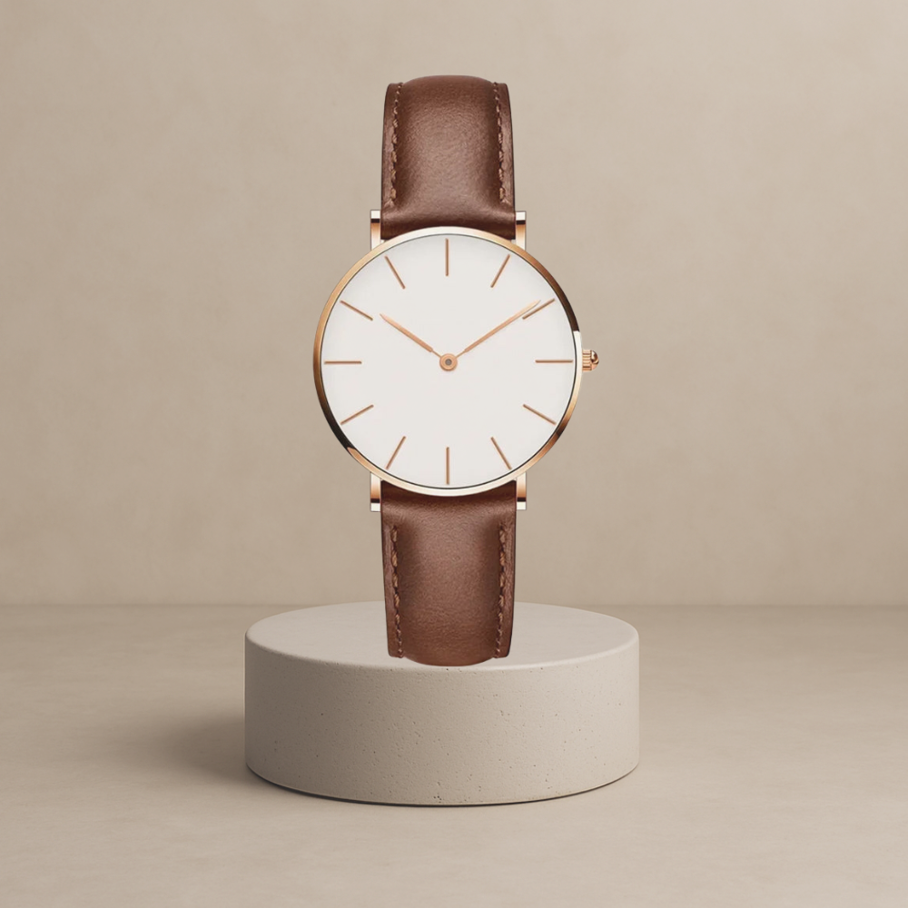 Diamira | Timeless minimalist round watch with leather strap