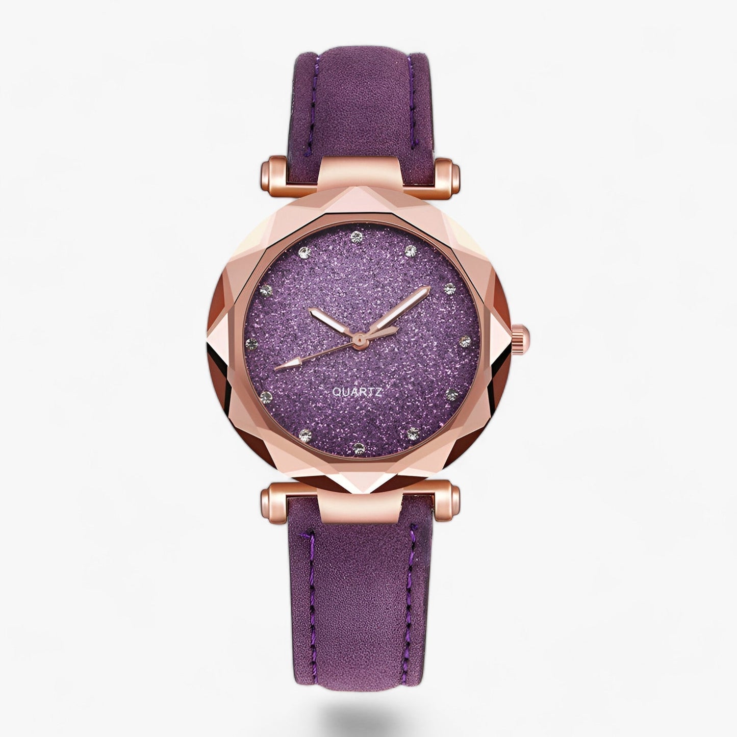 Rhinestone watch with starry sky design and suede strap