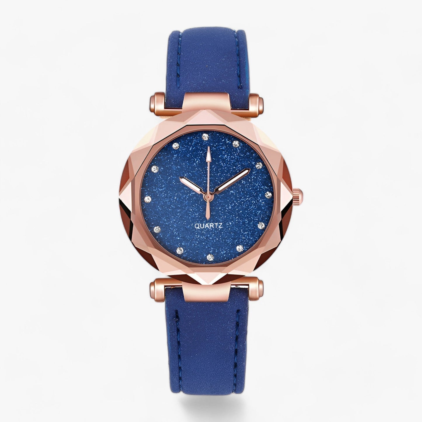 Rhinestone watch with starry sky design and suede strap