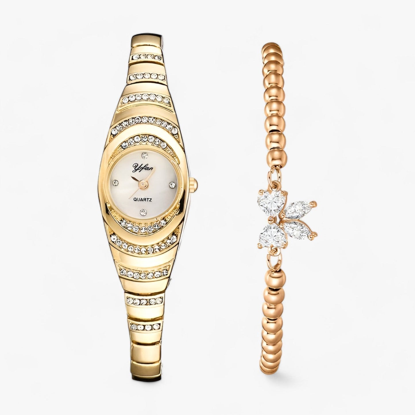 Women's quartz watch with crystal and diamond accents and luxury appearance