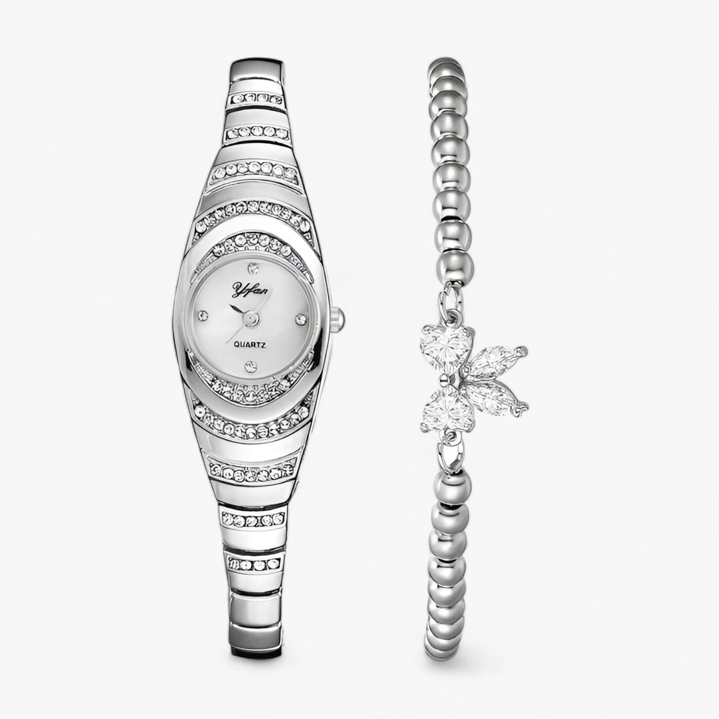 Women's quartz watch with crystal and diamond accents and luxury appearance