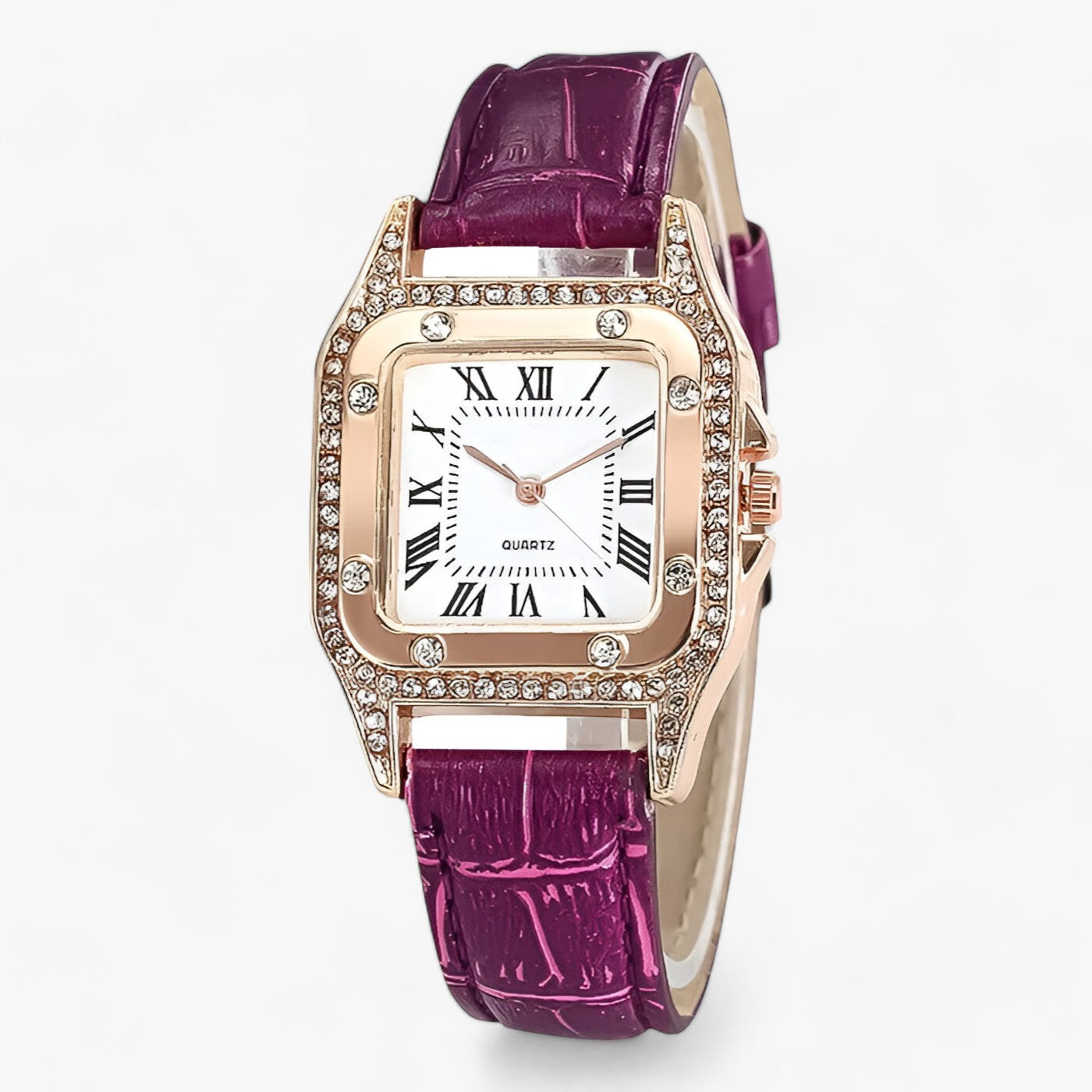 Leather diamond quartz watch