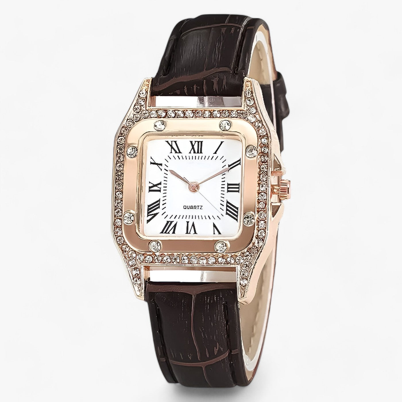 Leather diamond quartz watch