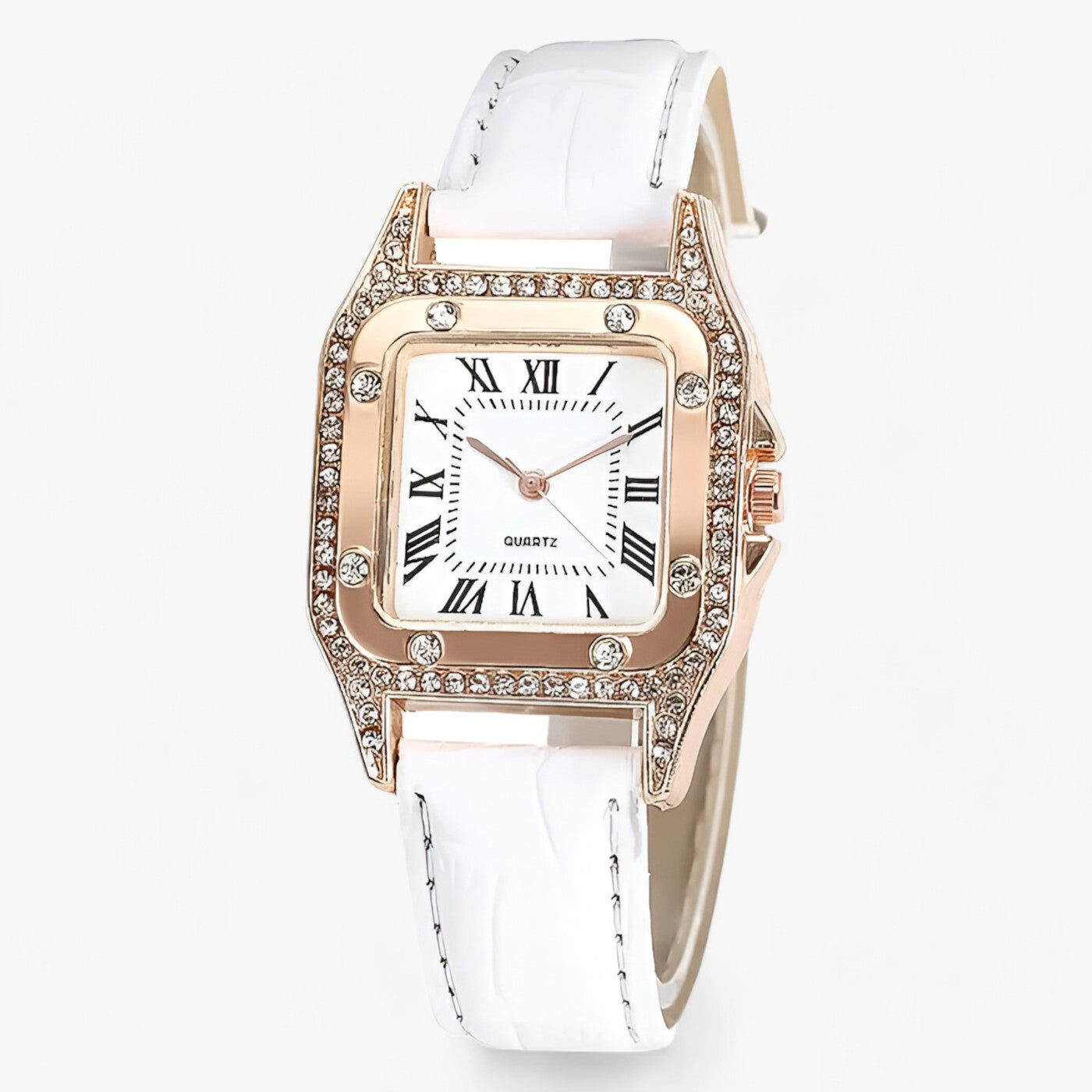 Leather diamond quartz watch