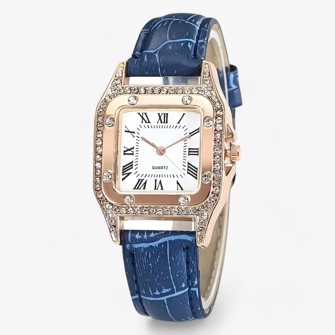 Leather diamond quartz watch
