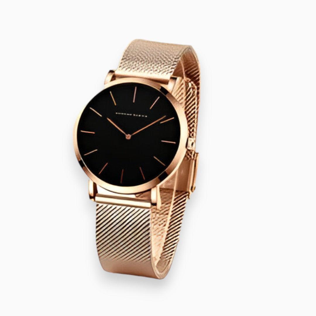 Chic round steel bracelet watch