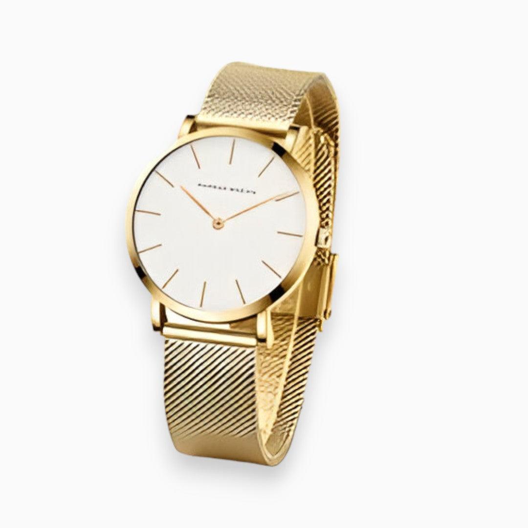 Chic round steel bracelet watch