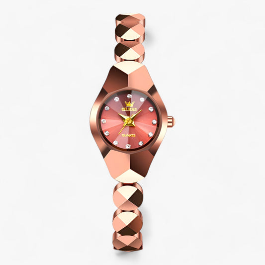 Round quartz watch with sturdy strap for women